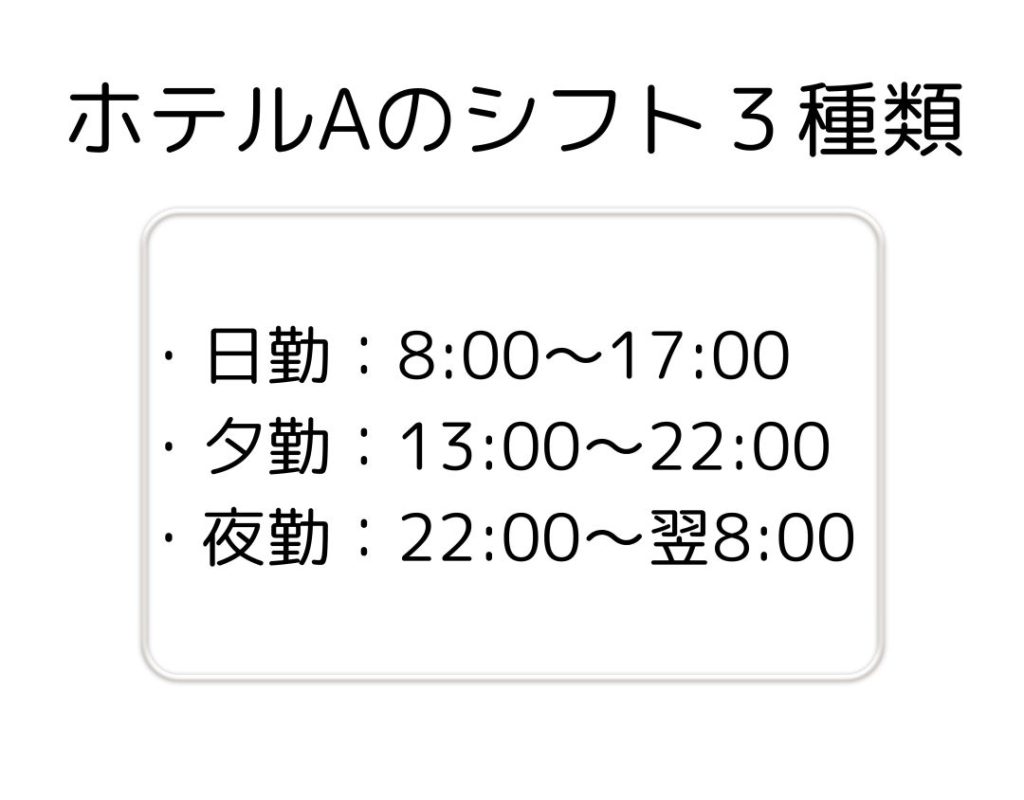 フロント　シフト　勤務　例　スケジュール